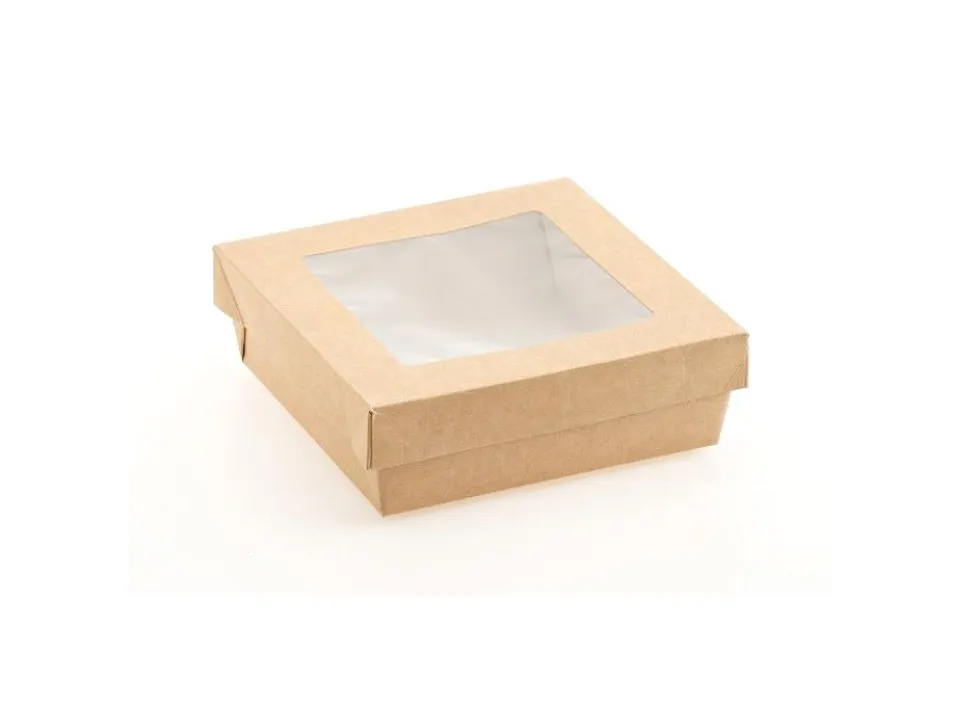 Box con finestra, avana/bianco, 14x14x4h cm, 25 pezzi Reso Gratuito
