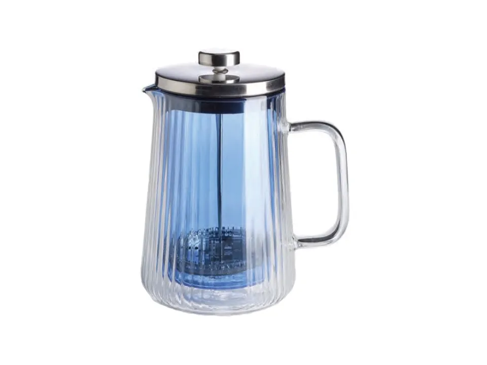 Narciso, pressofiltro plissè in vetro borosilicato trasparente con coperchio in acciaio - interno blu Offerta Del Giorno