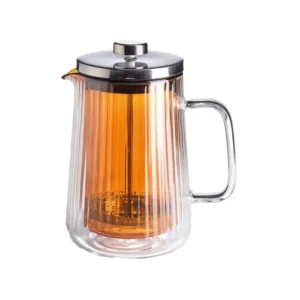Narciso, pressofiltro plissè in vetro borosilicato trasparente con coperchio in acciaio - interno ambra Prezzo Scontato