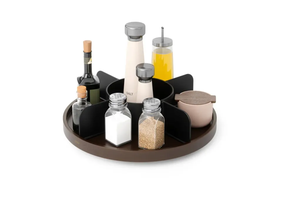 Bellwood, vassoio girevole nero-noce ø30xh9 cm Esclusivo