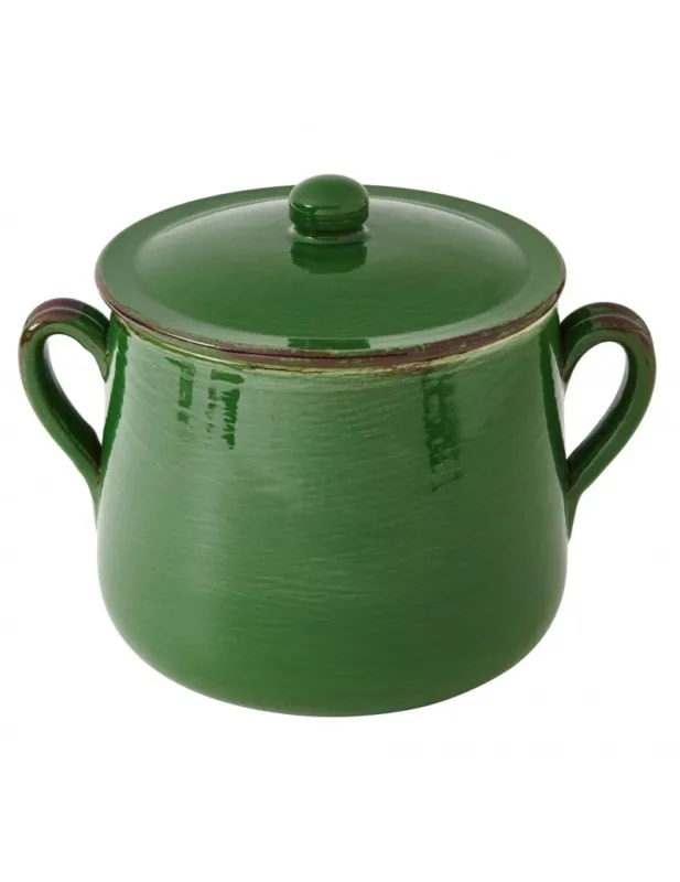 Spedizione Espresso Brandani Terracotta Marmitta Verde da Fuoco con Coperchio