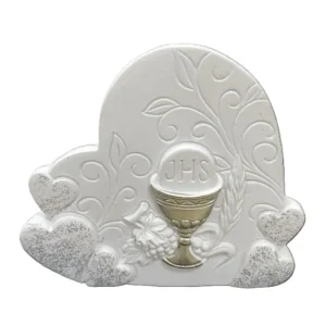 Icona Comunione Cuore Melograno con Calice Resina Glitter 8x8 cm Miglior Prezzo