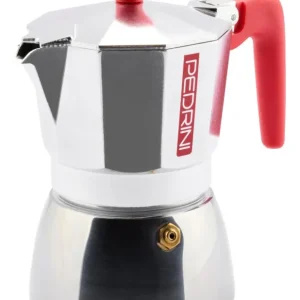 Esclusivo Pedrini Aroma Induction Caffettiera Moka 2 Tazze Alluminio e Acciaio Rosso