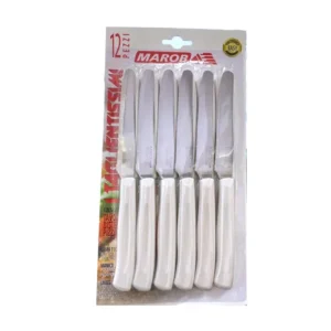 Marob Set 12 Coltelli da Tavola ‘I Tagliantissimi‘ Bianchi - Lama 11 cm Acciaio Inox Non Perdere