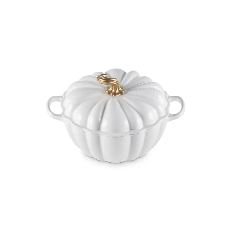 Le Creuset Cocotte Zucca Ghisa Smaltata, 24 cm, Bianca oro Subito Disponibile
