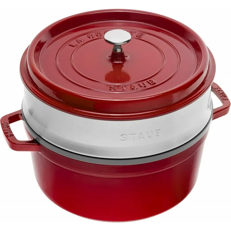 Staub Cocotte Tonda - Vaporiera 26 cm Rosso Ciliegia 40510-601 Super Prezzo