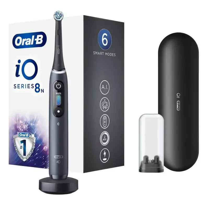 Saldi Oral-B iO - 8n - Spazzolino Elettrico Ricaricabile, 1 Spazzolino Nero Esclusivo Con Tecnologia Magnetica Rivoluzionaria, Display A Colori, 1 Testina, 1 Custodia Da Viaggio Premium