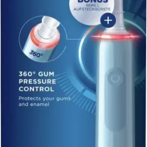 Oral-B Pro 3 Spazzolino Elettrico Ricaricabile - 3700 Blu, 1 Spazzolino Con Sensore Di Pressione Dello Spazzolamento Visibile, 2 Testine Di Ricambio Economico