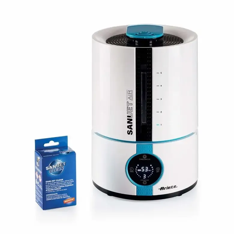 Occasione Imperdibile Ariete 2836 Sani-Jet Air, Umidificatore a ultrasuoni con funzione igienizzante, 30 Watt, Capacità Serbatoio 5L, 3 livelli di intensità, Display LED, Bianco/azzurro