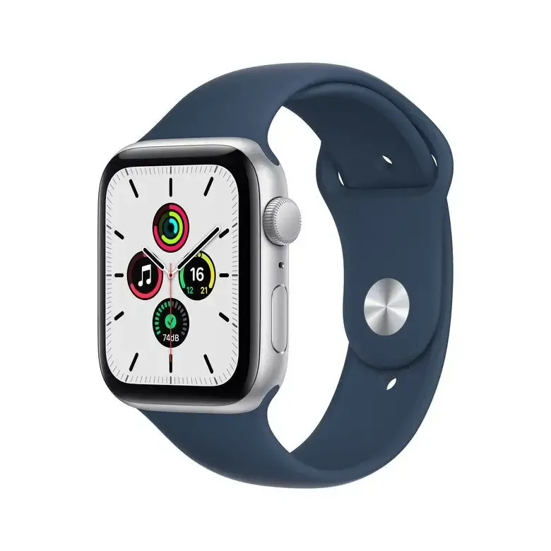 Apple Watch SE GPS, 44mm Cassa in Alluminio color Argento con Cinturino Sport Azzurro Subito Disponibile