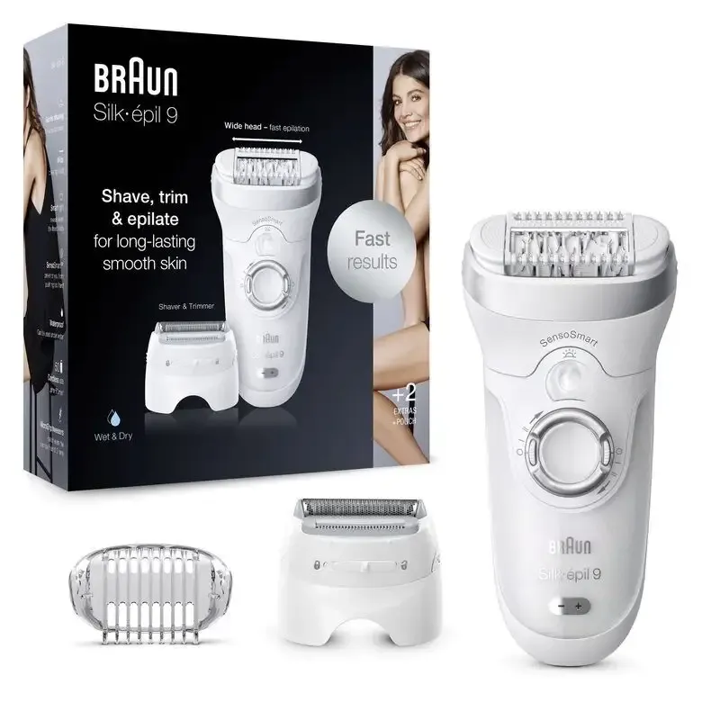 Braun Silk-épil 9 9-705, Epilatore Donna Per Una Rimozione Duratura Dei Peli, Bianco/Argento Ultima Occasione