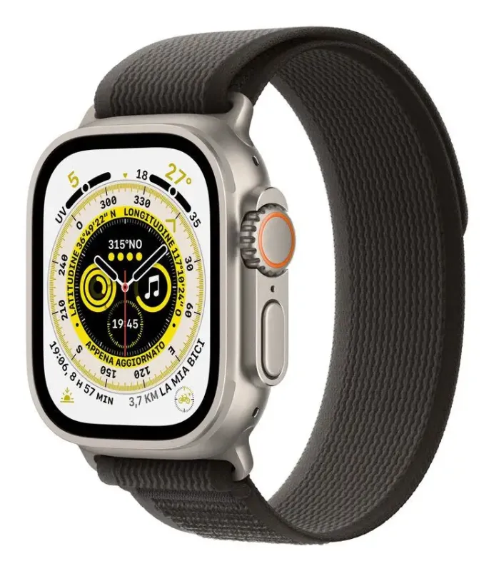 Apple Watch Ultra GPS + Cellular, 49mm Cassa in Titanio con Cinturino Trail Loop Nero/Grigio - M/L Non Perdere
