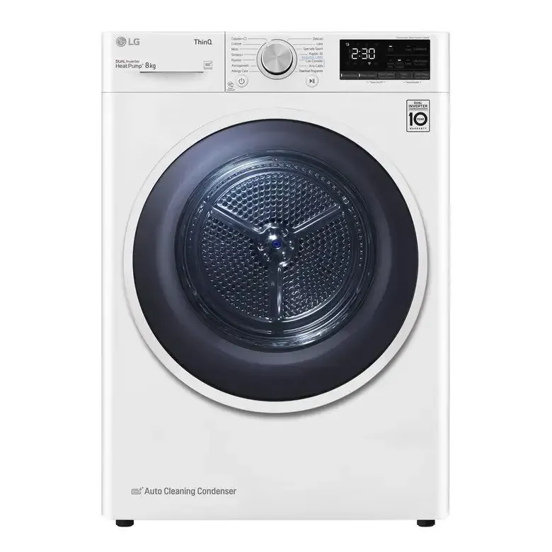 LG RH80V9AVHN Serie V9 Asciugatrice A Libera Installazione 8 Kg, Pompa Di Calore, Dual Inverter, Eco Hybrid, Condensatore Autopulente, Wi-Fi, Classe C, Bianco Di Tendenza
