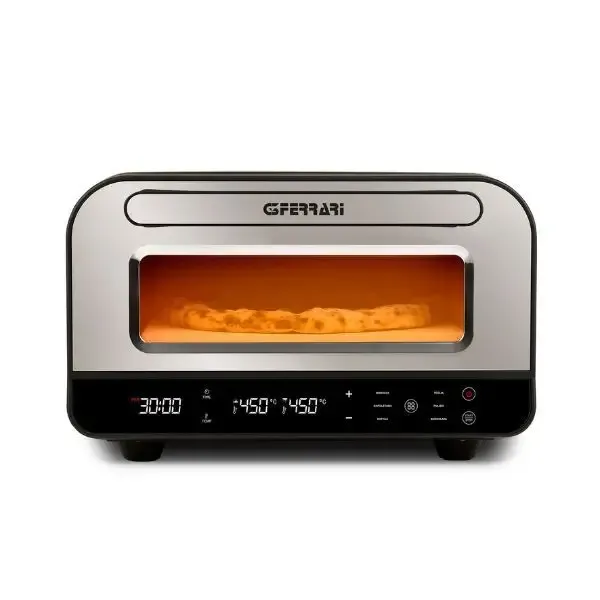 Reso Gratuito G3 Ferrari G10204 Pizza Pro 2 Minuti, 1700 W, Raggiunge fino 450°C, Pareti fredde,Cottura in 2 minuti, Display digitale con 6 programmi, Pietra refrattaria, Accessori e ricettario inclusi, G