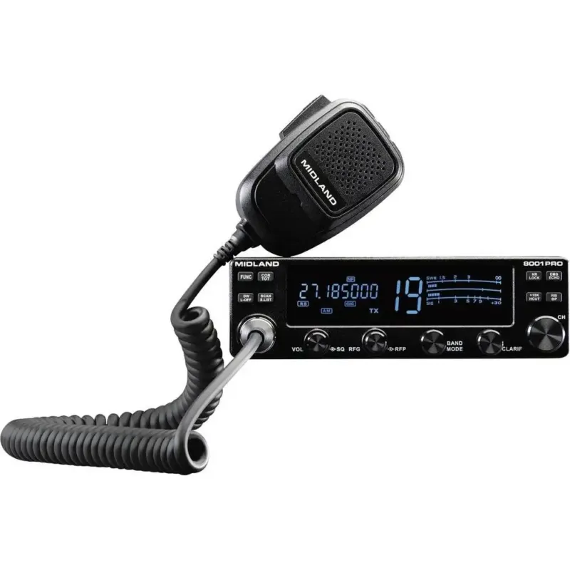 Midland 8001 Pro Ricetrasmettitore CB Multibanda AM/FM/SSB con DSP e AI Noise Reduction Professionale