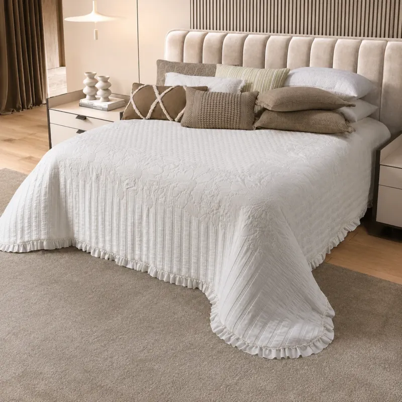 Copriletto Matrimoniale Mariage Botticelli – Jacquard Matelassé 100% Cotone con Rouches Prezzo Ridotto