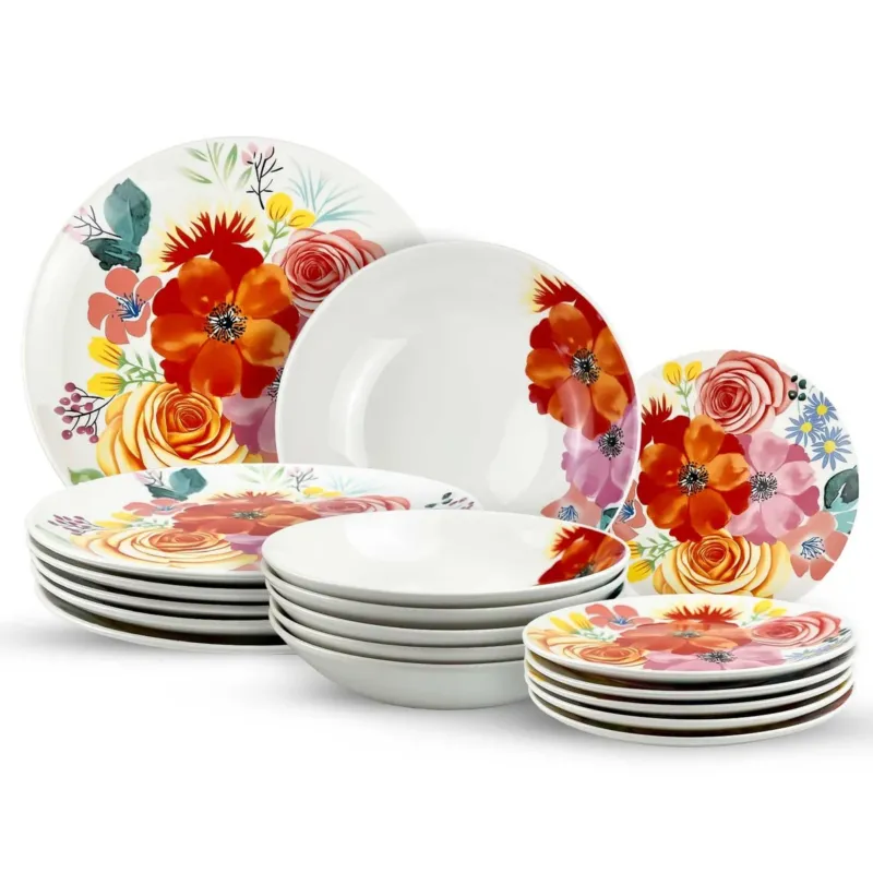 Servizio piatti 18 pezzi FLORES in Porcellana - Casa Collection Prezzo Scontato