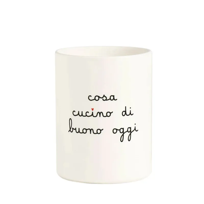 Consegna Rapida SIMPLE DAY Portamestoli e posate “Cosa cucino di buono oggi” – 14 x h 18 cm