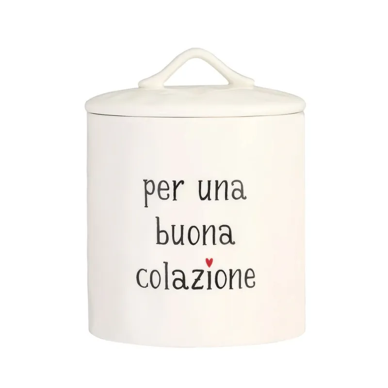 SIMPLE DAY Barattolo in gres “Per una buona colazione” – ⌀ 12 x 21 cm Pagamento Sicuro