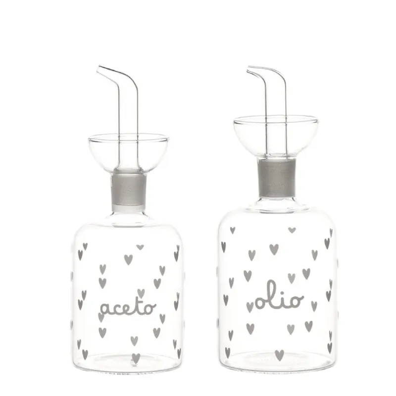 SIMPLE DAY Set 2 Bottiglie “Olio – Aceto Cuori” – 2 x 250 ml Di Tendenza