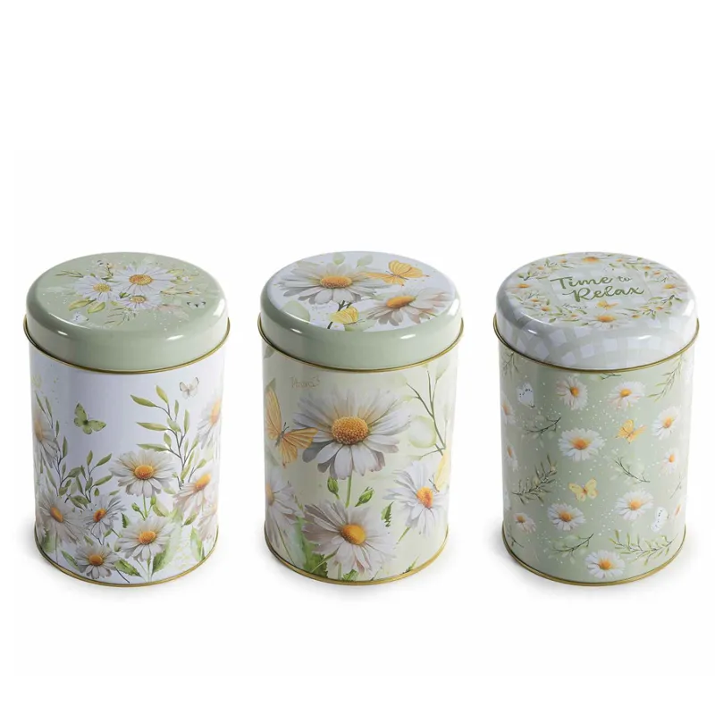 Promo Stagionale Barattolo in metallo con decori “Margherite” assortito – ⌀ 11 x h 15,5 cm