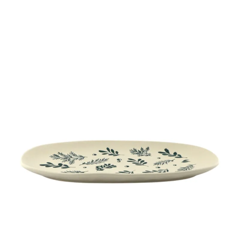 HOME SOCIETY Piattino in ceramica bianca e verde “Rami e bacche” – 20,5 x 1,8 x 10 cm Non Perdere