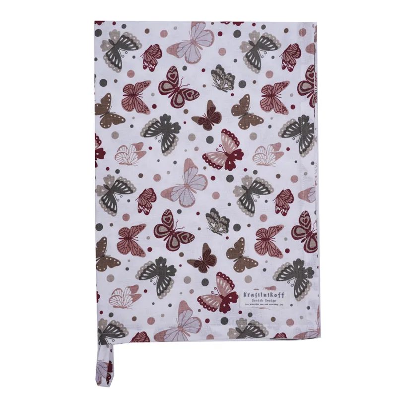 Prezzo Basso KRASILNIKOFF Strofinaccio in cotone “Farfalle rosse” – 50 x 70 cm