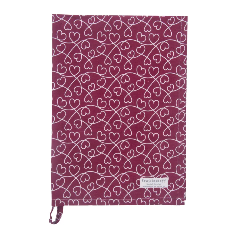 Prezzo Basso KRASILNIKOFF Strofinaccio in cotone “Cuori” rosso – 50 x 70 cm