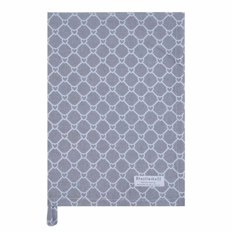 Prezzo Ridotto KRASILNIKOFF Strofinaccio in cotone “Diagonal Hearts” grigio – 50 x 70 cm