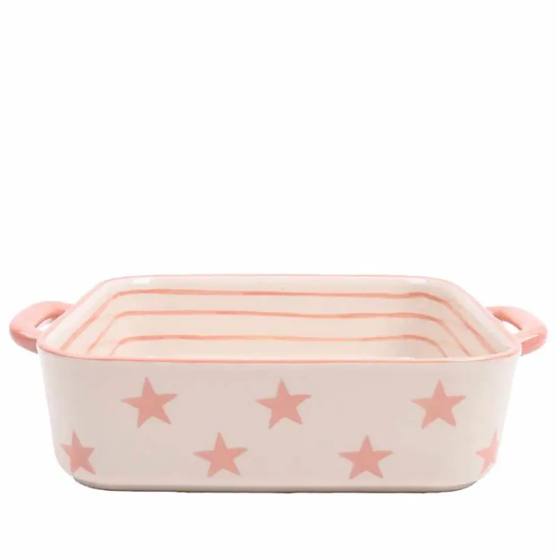 Pirofila da forno in ceramica “Stelle rosa” dipinta a mano – 26,5 x 20,8 x h 6,4 cm Non Perdere