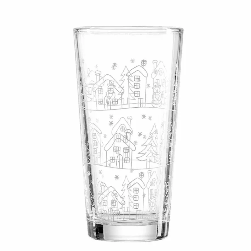 Ultime Pezzi Bicchiere long drink in vetro trasparente villaggio invernale “Winter” – 380 ml