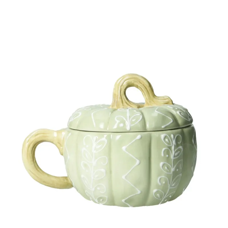BRANDANI Tazza zucca verde con tappo in dolomite – ⌀ 13 x h 12 cm Popolare