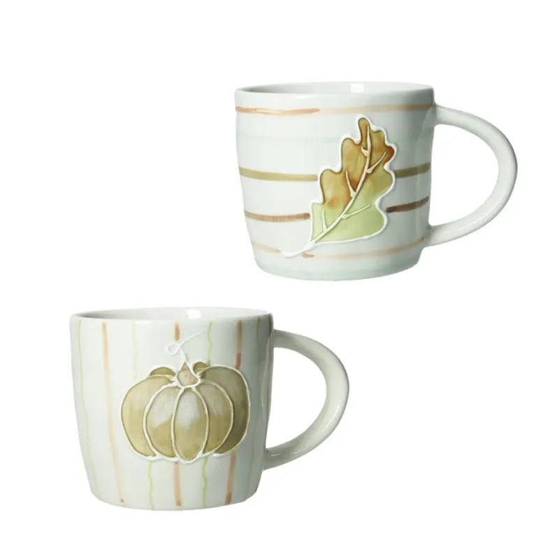 Spedizione Espresso BRANDANI Set 2 mug in stoneware “Zucca e Quadri” – ⌀ 10 x h 9 cm