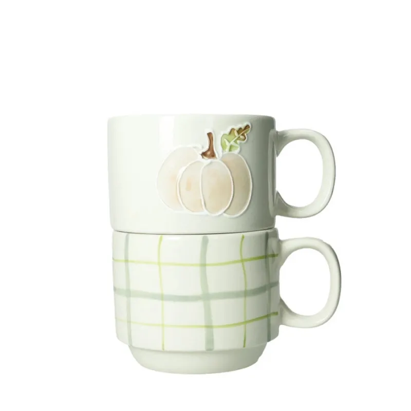 BRANDANI Set 2 tazze in stoneware impilabili “Zucca e Quadri” – ⌀ 10,5 x h 8,5 cm Occasione