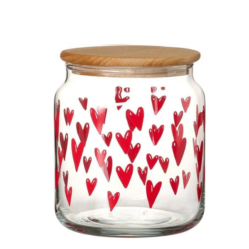 Professionale Barattolo in vetro trasparente cuori rossi – 12 x 13 cm