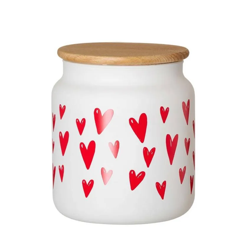 Offerta Lampo Barattolo in vetro bianco cuori rossi – 12 x 13 cm