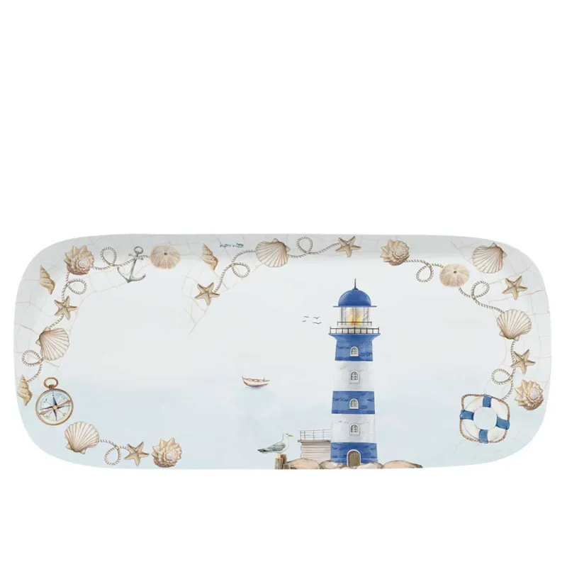 Offerta Lampo EASY LIFE Vassoio ovale in porcellana “Blue Lighthouse” – 40 x h 17,5 cm